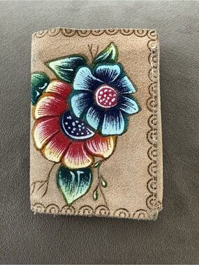 Hand Tooled and Painted Leather Wallet From Costa Maya Mexico